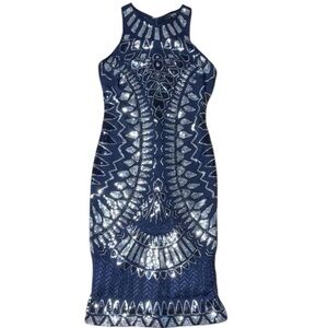 Sequin Cocktail Verte Wedding Guest Fit Flare Bodycon Elegant Blue Silver Dress
